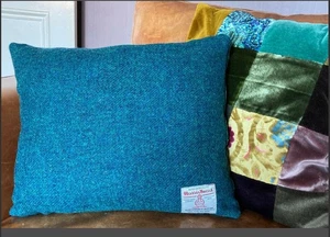 Harris Tweed Cushion Cover LAST Teal Forest Green Blue  Velvet Wool 18" Square - Picture 1 of 2