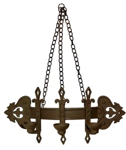 VTG Victorian Gothic Medieval Cast Iron Wall Sconce 3-Light Candelabra Chains - Picture 1 of 7