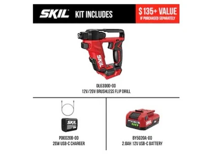 NEW SKIL PWRCORE 12 12V Li-Ion Brushless Flip Drill Kit  DL6300D-11 - Image 1 of 4