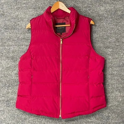 Talbots Puffer Vest Women L Pink Down Fill Zip Front Sleeveless Quilted Warm - Image 1 of 4