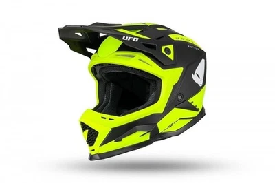 Casque Moto Cross Enduro Motard UFO Plast HE 13100 HE13100 Échus Jaune Fluo Noir - Photo 1/3