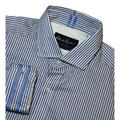 Рубашка мужская Robert Graham размер XL современная американская синяя в полоску с длинным рукавом эластичная - Изображение 1 из 4