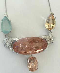 Estate Huge 94.78 ct TGW aquamarine, Morganite, diamond Platinum choker necklace - Picture 1 of 12