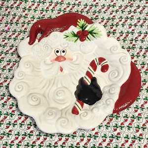 Fitz & Floyd YULETIDE Cara de Papá Noel Decorativa Navidad Canape Plato Bandeja 11" - Imagen 1 de 5