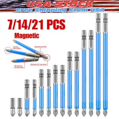 7/14X Magnetic screwdriver bit Bits set PH2 Anti-slip Hex Shank Screw Cross Head - Image 1 of 4