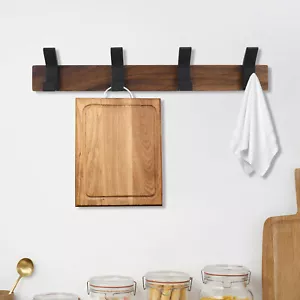 Coat Rack Wall Mount 15.7inch Metal Coat Hooks Walnut Wood Coat Rack Wall# - Picture 1 of 10