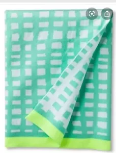 OH JOY KNIT SWEATER BABY BLANKET GRID SQUARE WHITE NEON YELLOW LIGHT MINT GREEN - Picture 1 of 2