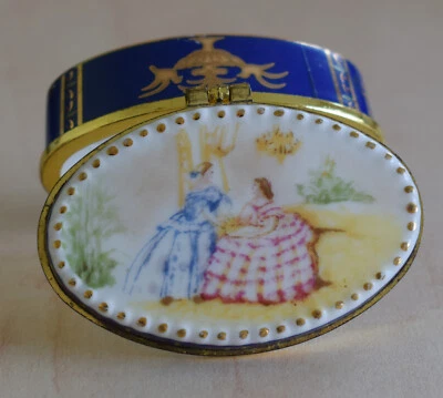 DELPRADO COLLECTION EP13 PORCELAIN HINGED TRINKET PILL BOX BLUE GOLDEN LADIES - Image 1 of 4