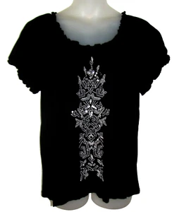 Exc JM COLLECTION Embellished Embroidered  Cotton  Peasant Boho Top Blouse XL 16 - Picture 1 of 2