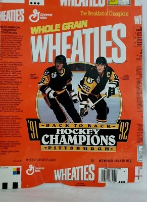  Caja de cereales vacía vintage 1992 Mario Lemieux Jaromir Jagr Penguins Cup Wheaties  Foto 1 de 4