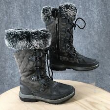 Bearpaw Boots Womens 7 Gwyneth Snow Gray Leather Lace Up Sheepskin Lace Up Mid