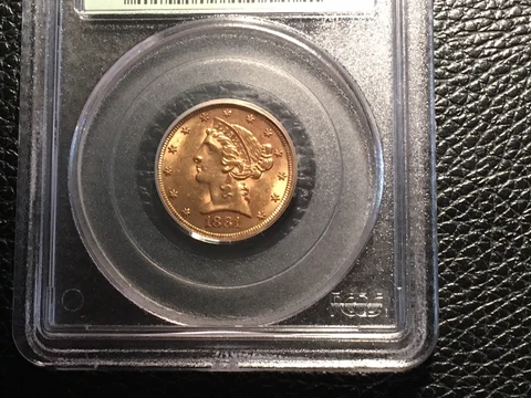 1881 5.00 Liberty Gold Coin Old Holder PCGS Early Date AU 58 Cover