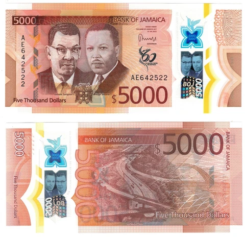 2023 Jamaica 5000 Dollars Banknote New Polymer UNC P101 Cover