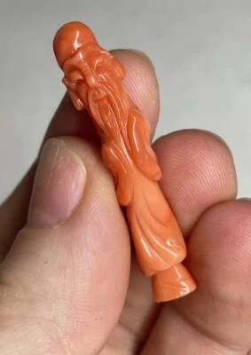 Antiguo Qing - República China Tallado Coral Dios Shou Lao Arte Asiático Inmortal Foto 1 de 4