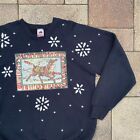 Vintage Ugly Christmas Sweater Reindeer Snowflakes Glitter Size Large Made in US