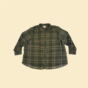 90s/Y2K sheer green blouse by Roamans, size 30W vintage patterned top/shirt - Picture 1 of 7