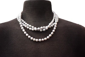 Lucoral Silver Gray Cultured Freshwater Pearl Necklace 3 Strands Sterling Clasp - Picture 1 of 7
