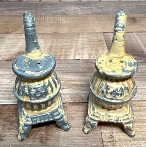 Vintage Cast Iron Miniature Wood Stoves Yellow & Gray Rustic Decor - Picture 1 of 2
