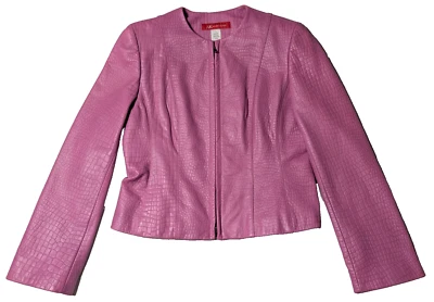 Chaqueta Blazer AK ANNE KLEIN Mujer 10 CUERO Rosa Estampado Imitación Piel de Serpiente Foto 1 de 4