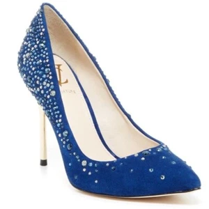 Vince CAMUTO “PAOLA” PROM Fiesta Gamuza AZUL un tacón metálico con cuentas zapatos 9,5 EE. UU. - Imagen 1 de 8