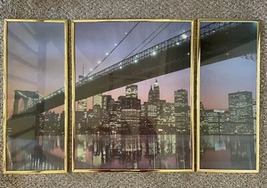 Vintage 3 Panel Framed New York City skyline brooklyn bridge WTC Retro 80’s/90’s - Picture 1 of 4