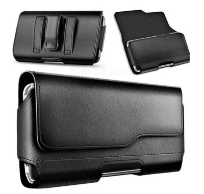 For Mobile Phones Black Universal Size Belt Clip Loop Leather Case Pouch Holster - image 1 of 4