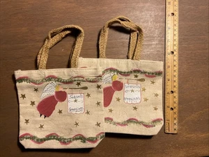 2er Set schwere Leinwand handbemalte GESCHENKTÜTEN Engel Jahreszeiten Grüße Vintage - Bild 1 von 6