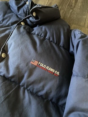 Винтажный 90-х Polo Ralph Lauren джинсы мужской большой гуся пуховик куртка молнии синий - Изображение 1 из 4