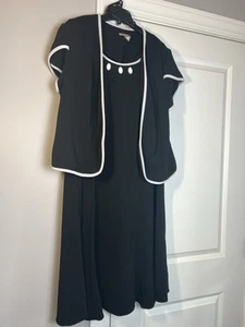 MAYA BROOKE black & Light Gray Trim | White Buttons | Skirt & jacket set 18W. - Picture 1 of 19