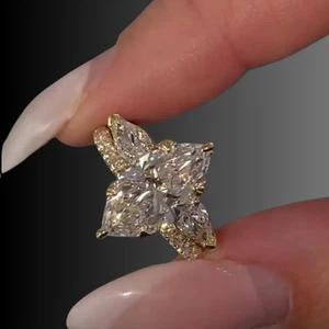 Luxury Flower-Shaped Engagement Ring – Marquise & Pear Cut Moissanite Ring - Picture 1 of 5