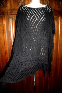 Witchy Häkel Poncho Top Schal schwarz Fransen Boho Goth One Size - Bild 1 von 8