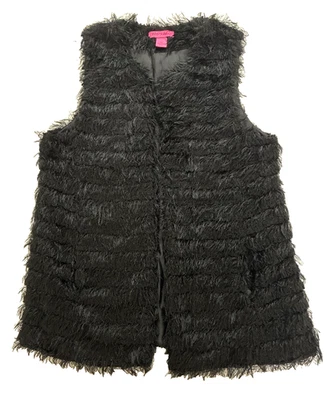 Betsey Johnson Women's Shag Faux Fur Vest Black Lined with Two Pockets Size L - Image 1 of 4