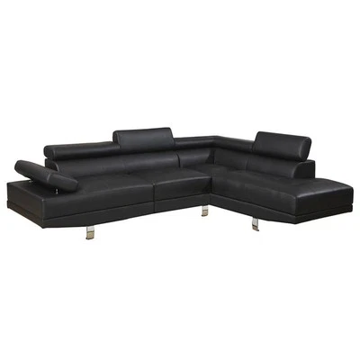 Poundex Furniture 2 Piece Faux Leather Sectional Sofa Set in Black - Image 1 of 4