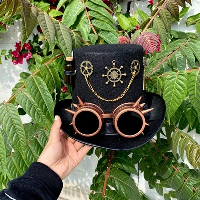 Steampunk Style Mad Mad Hatter Top Hat Feather Halloween Costume Cosplay Hats - Image 1 of 4