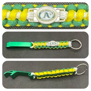 Oakland Athletics Inspired Paracord/Survival Keychain With Bottle Opener - Picture 1 of 1