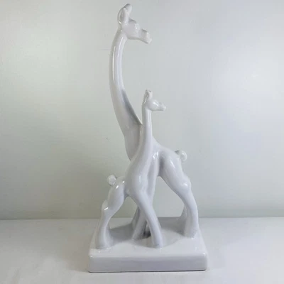 Vintage Haeger Pottery Giraffe Mother and Calf Sculpture White Ceramic 15.5” - Image 1 of 4