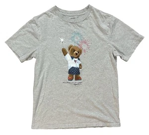 Ralph Lauren Polo Bear Holding Sparkler Wearing Red White and Blue Shirt Kids L - Picture 1 of 6