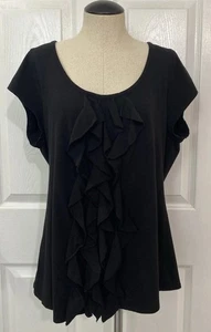 Grace Elements Top T Shirt Black Ruffle Scoop Neck Women’s XL - Picture 1 of 8