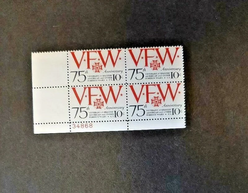 US Plate Block Scott #1525 10c VFW - 75th Anniv. MNH - F/VF  - Image 1 of 1