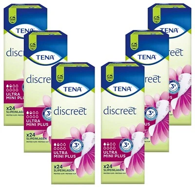 Tena Discreet Panty Liners 6x 24 Count Incontinence Ultra Mini Plus 3 Compartment Protection - Image 1 of 4