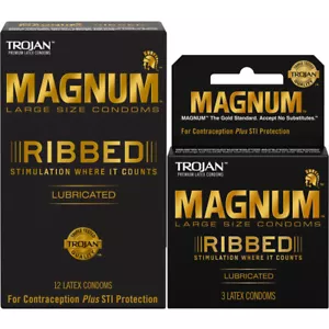 Trojan Magnum Ribbed Large Stimulation Lubricated Latex Condoms - Picture 1 of 5