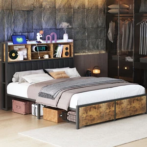 Polsterbett160x200cm Doppelbett Stauraumbett Lattenrost mit USB&LED Bettgestell - Bild 1 von 11
