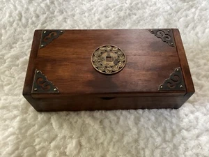 Wooden Box Vintage Thai Style Trinket Keepsake Handmade Brass Oranament  Gift - Picture 1 of 5