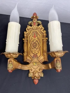 RESTORED PAIR Antique Vtg Polychrome Wall Sconce Arts & Crafts Deco 1920s 1930s - Picture 1 of 20