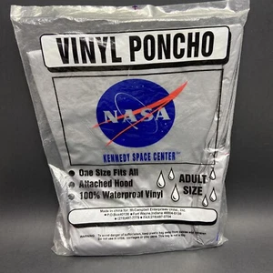 Nasa Rain Poncho Kennedy Space Center Vinyl Adult One Size Gray With Hood - Picture 1 of 7