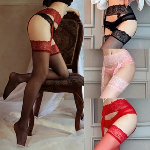 Lencería sexy para mujer cintura alta encaje tirantes cinturón liga medias calcetín damas - Imagen 1 de 15