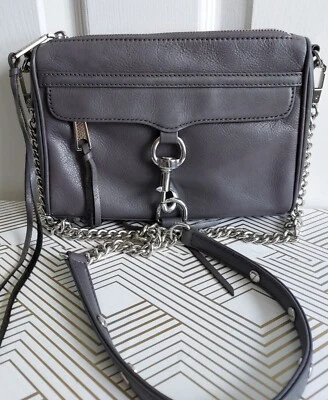 Rebecca Minkoff Mini Mac Gray Leather Chain Link Strap Crossbody Bag - Image 1 of 4