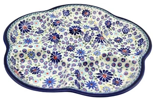 Polish Pottery 6-Compartment Round Appetizer Tray – 14" Diameter – Boleslawiec - Picture 1 of 4