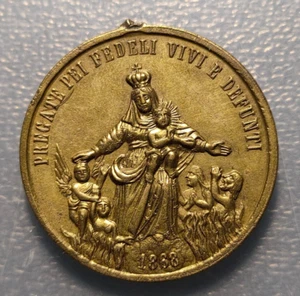 MEDALLA RELIGIOSA COFRADIA BEATA VIRGEN SUFRAGIO CARLO BORROMEO VIRGEN CON NIÑO - Picture 1 of 2