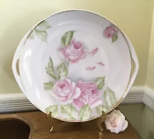 Rosenthal of Germany Antique 11” Handled Plate Studio Handpainted~Pink Roses - Picture 1 of 20
